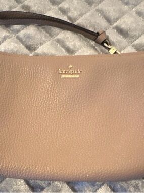kate spade Pebbled Leather Wristlet in Blush Taupe with Gold Hardware